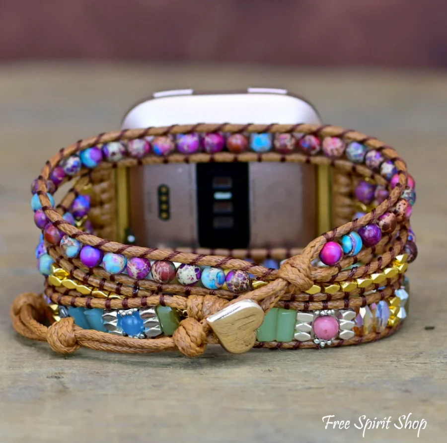 Natural Purple Jasper & Rhodonite Beaded Apple Watch Band - Image 2