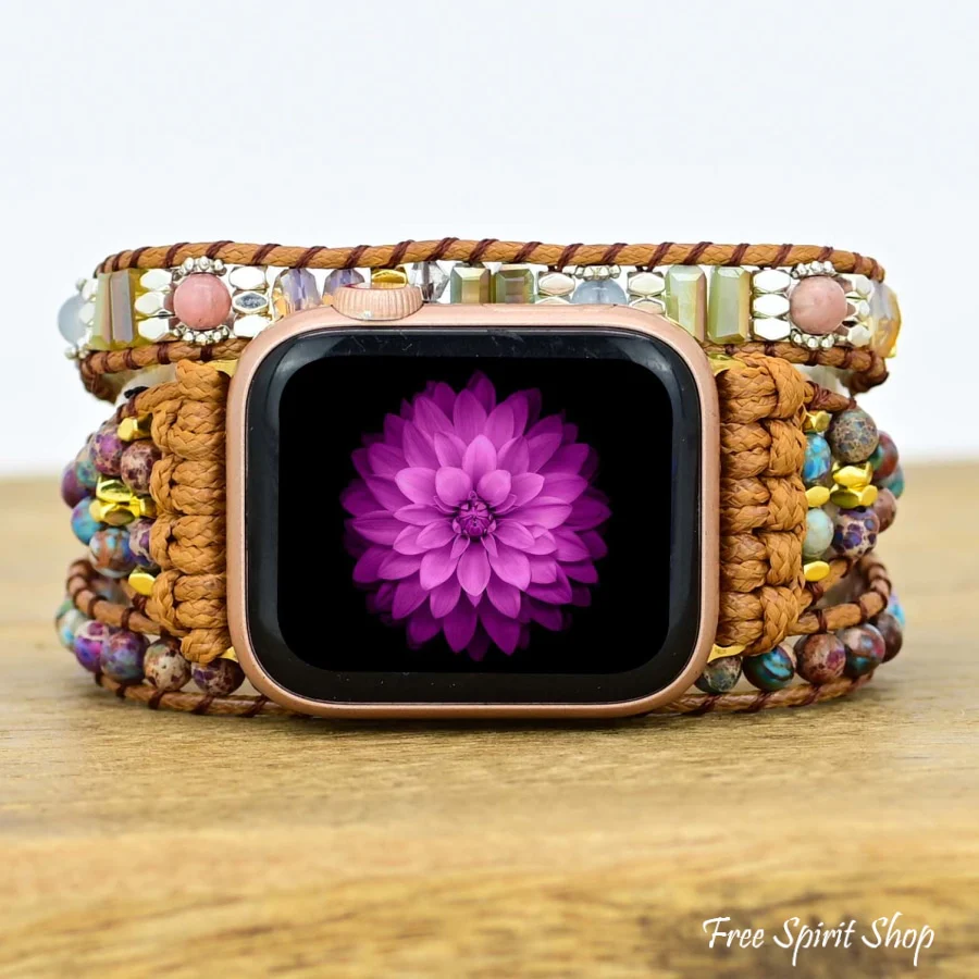 Natural Purple Jasper & Rhodonite Beaded Apple Watch Band - Image 3