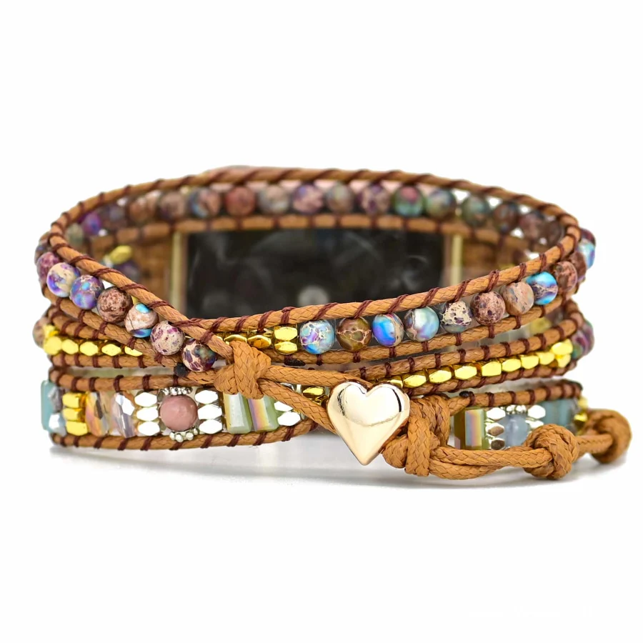 Natural Purple Jasper & Rhodonite Beaded Apple Watch Band - Image 4