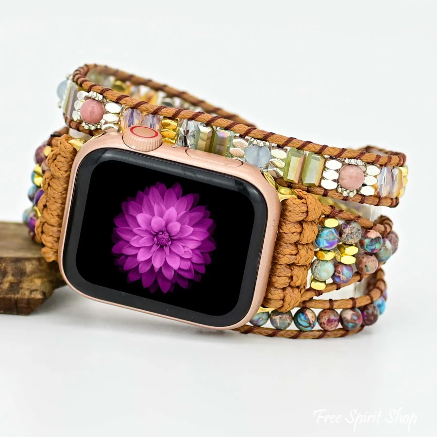 Natural Purple Jasper & Rhodonite Beaded Apple Watch Band - Image 5