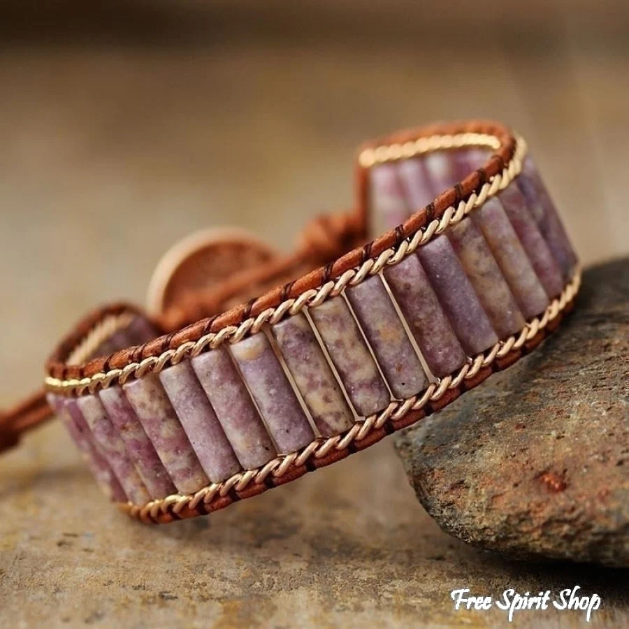 Natural Purple Lepidolite Tube Wrap Bracelet - Image 2