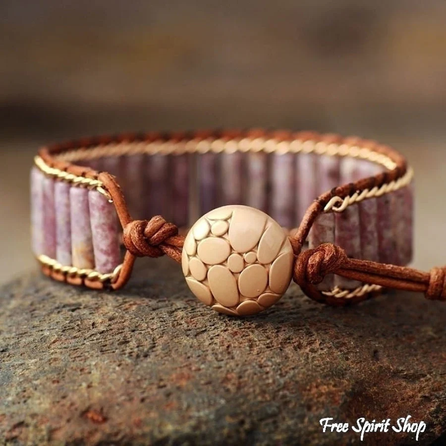 Natural Purple Lepidolite Tube Wrap Bracelet - Image 3