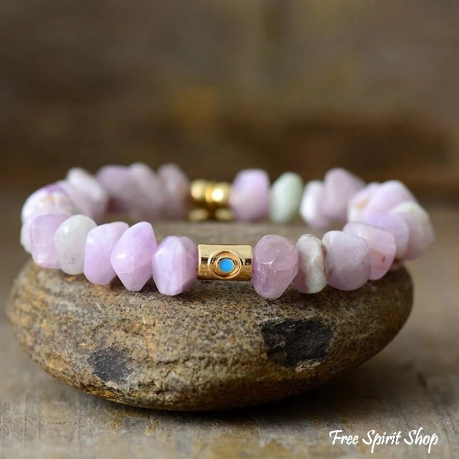 Natural Purple Quartz Hamsa Hand Bead Bracelet - Image 3
