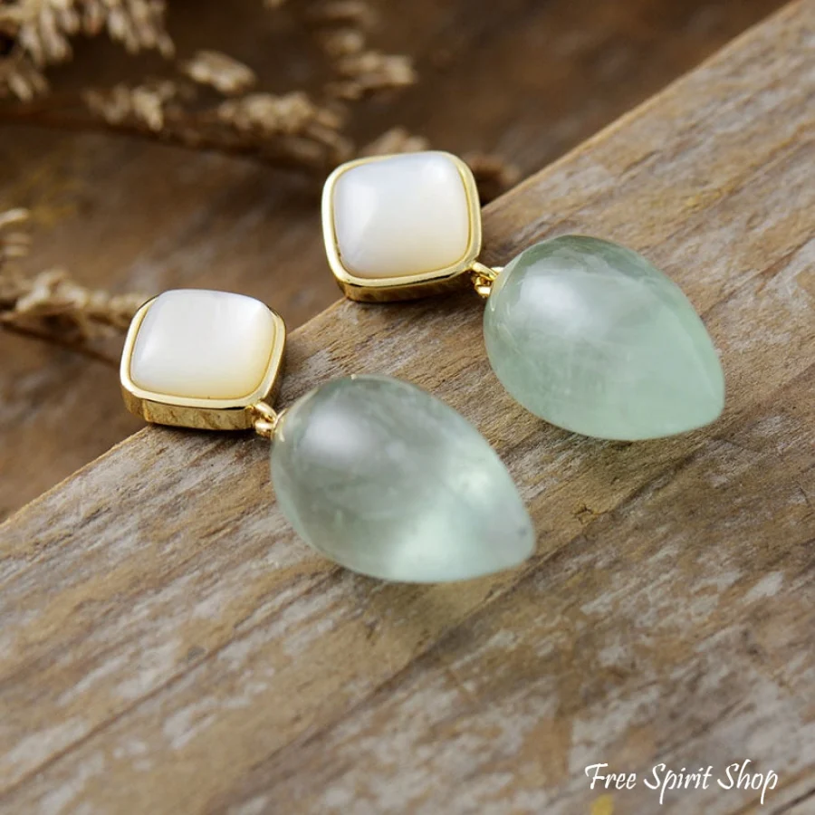 Natural Quartz & Seashell Drop Earrings - Image 2
