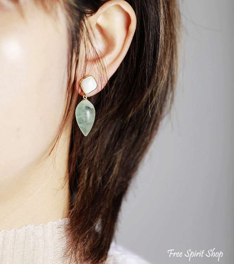 Natural Quartz & Seashell Drop Earrings - Image 3