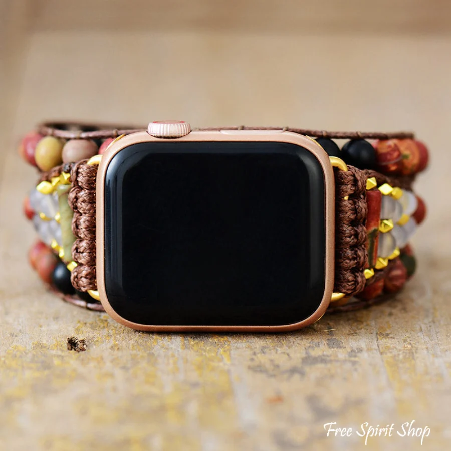 Natural Red Jasper Black Onyx & African Turquoise Apple Watch Band - Image 3