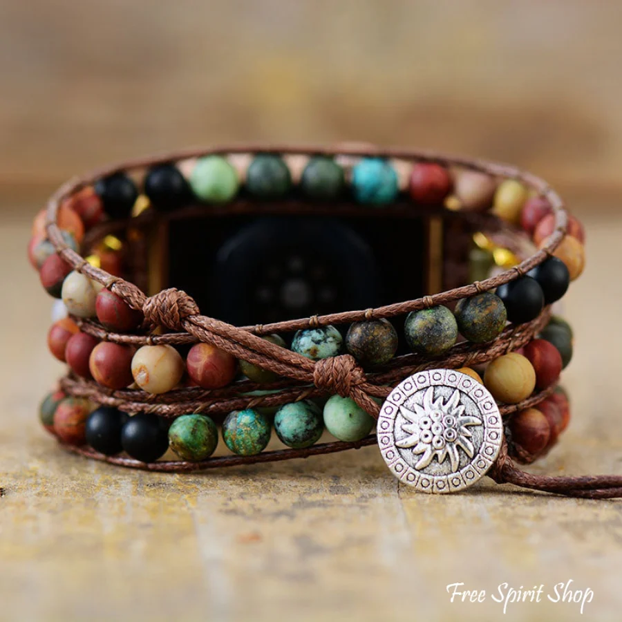 Natural Red Jasper Black Onyx & African Turquoise Apple Watch Band - Image 4