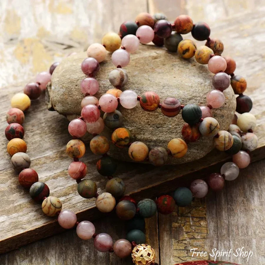 Natural Red Jasper & Pink Jade Beaded Necklace - Image 3