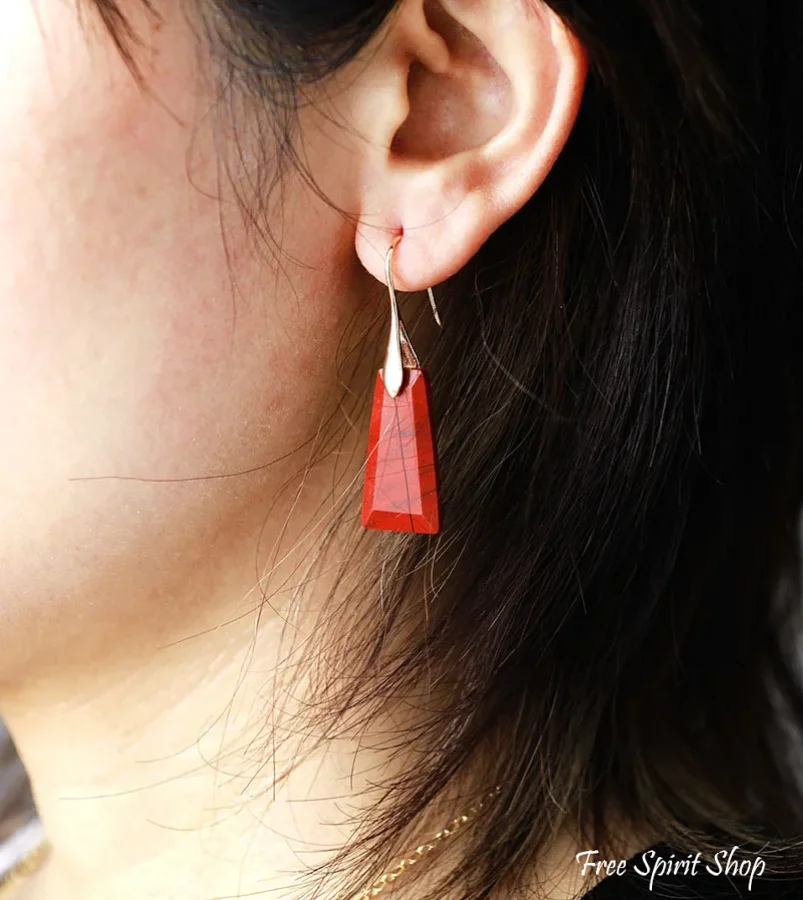 Natural Red Jasper Pyramid Earrings - Image 3