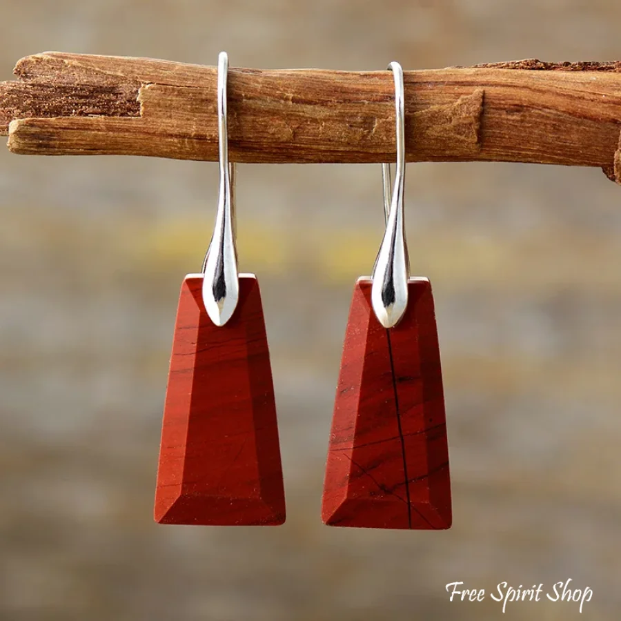 Natural Red Jasper Pyramid Earrings - Image 4