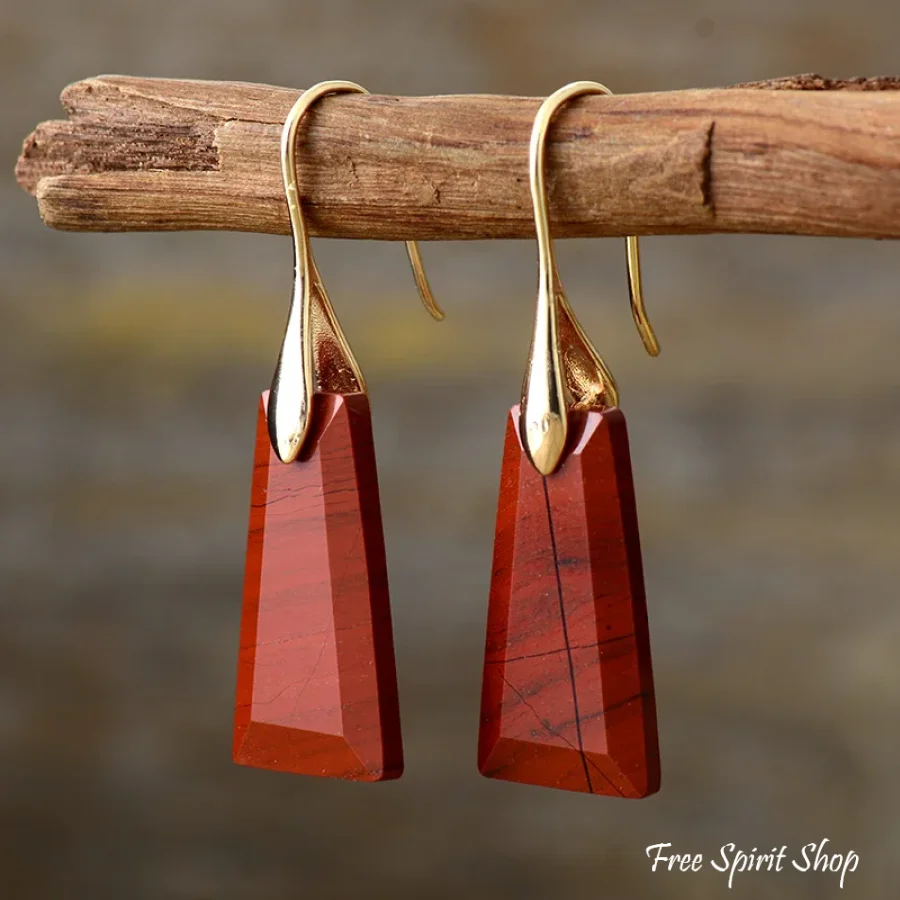 Natural Red Jasper Pyramid Earrings - Image 5