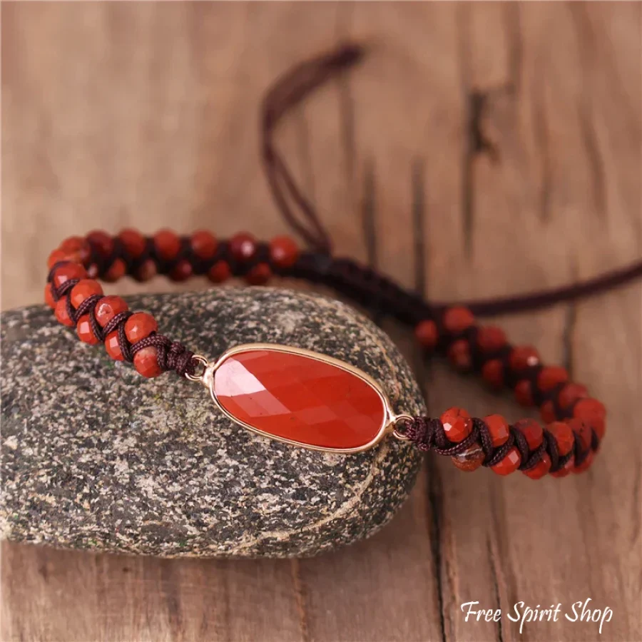 Natural Red Jasper Stone Bead Adjustable Bracelet - Image 2