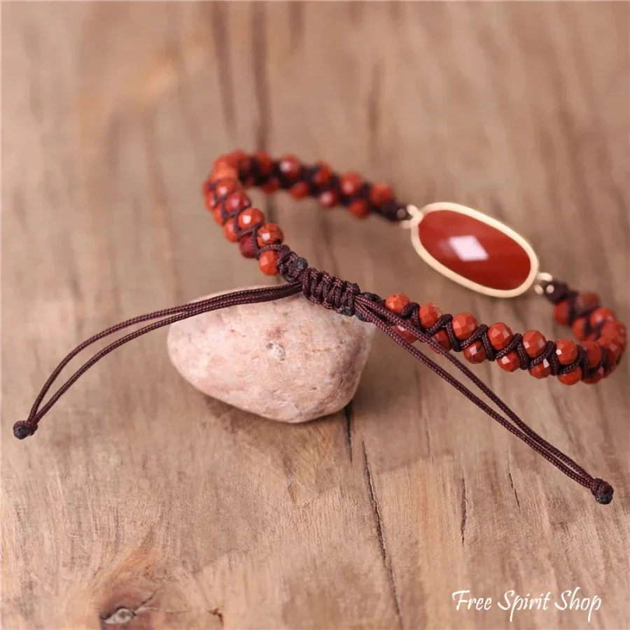 Natural Red Jasper Stone Bead Adjustable Bracelet - Image 3