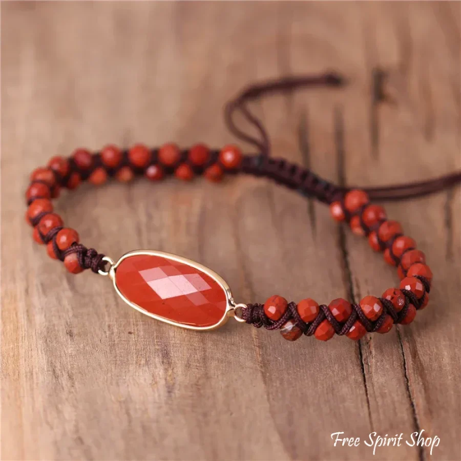 Natural Red Jasper Stone Bead Adjustable Bracelet - Image 4