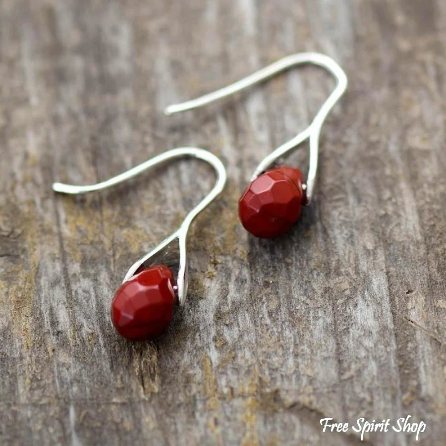 Natural Red Jasper Teardrop Earrings - Image 3