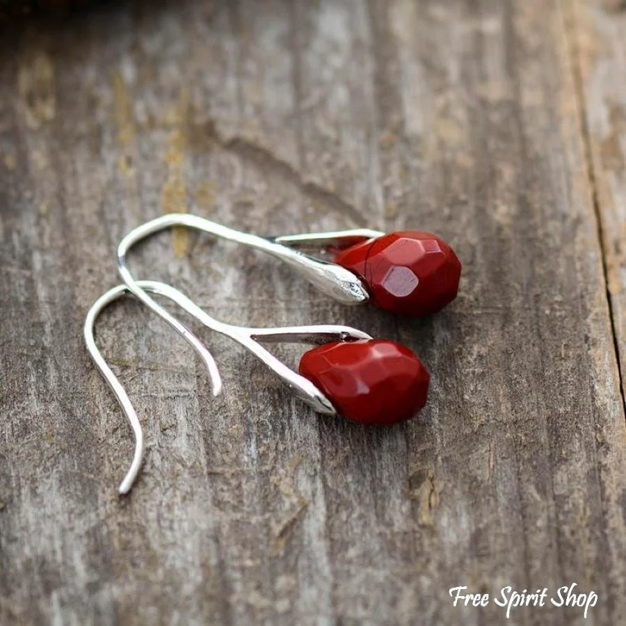 Natural Red Jasper Teardrop Earrings - Image 4
