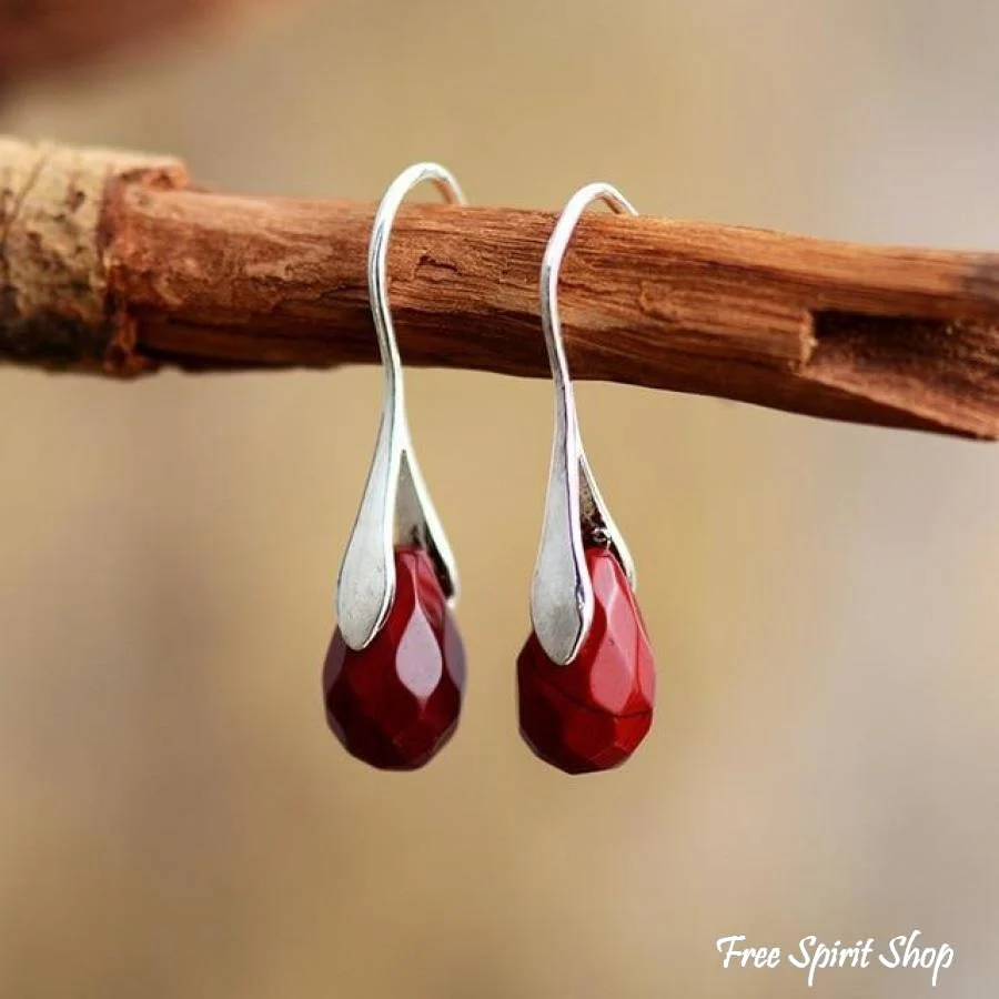 Natural Red Jasper Teardrop Earrings - Image 6