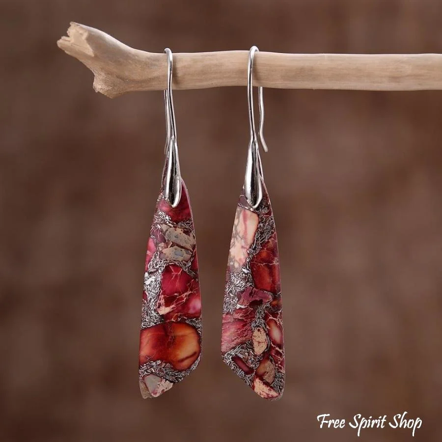 Natural Red Regalite Stone Earrings