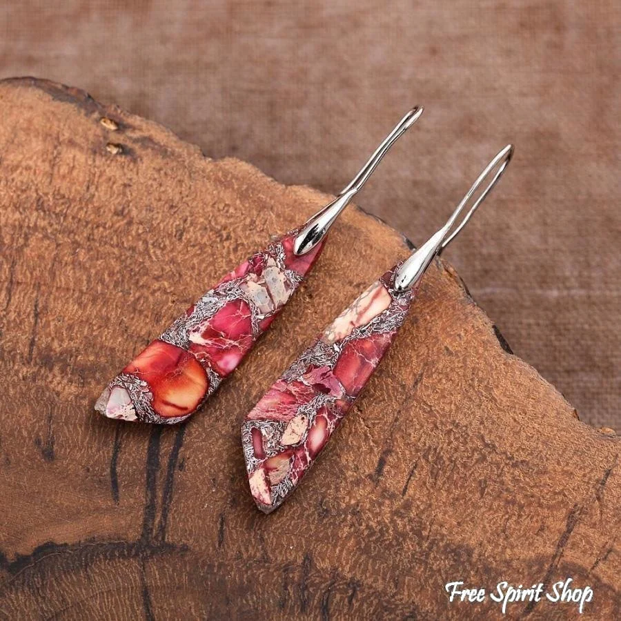 Natural Red Regalite Stone Earrings - Image 3