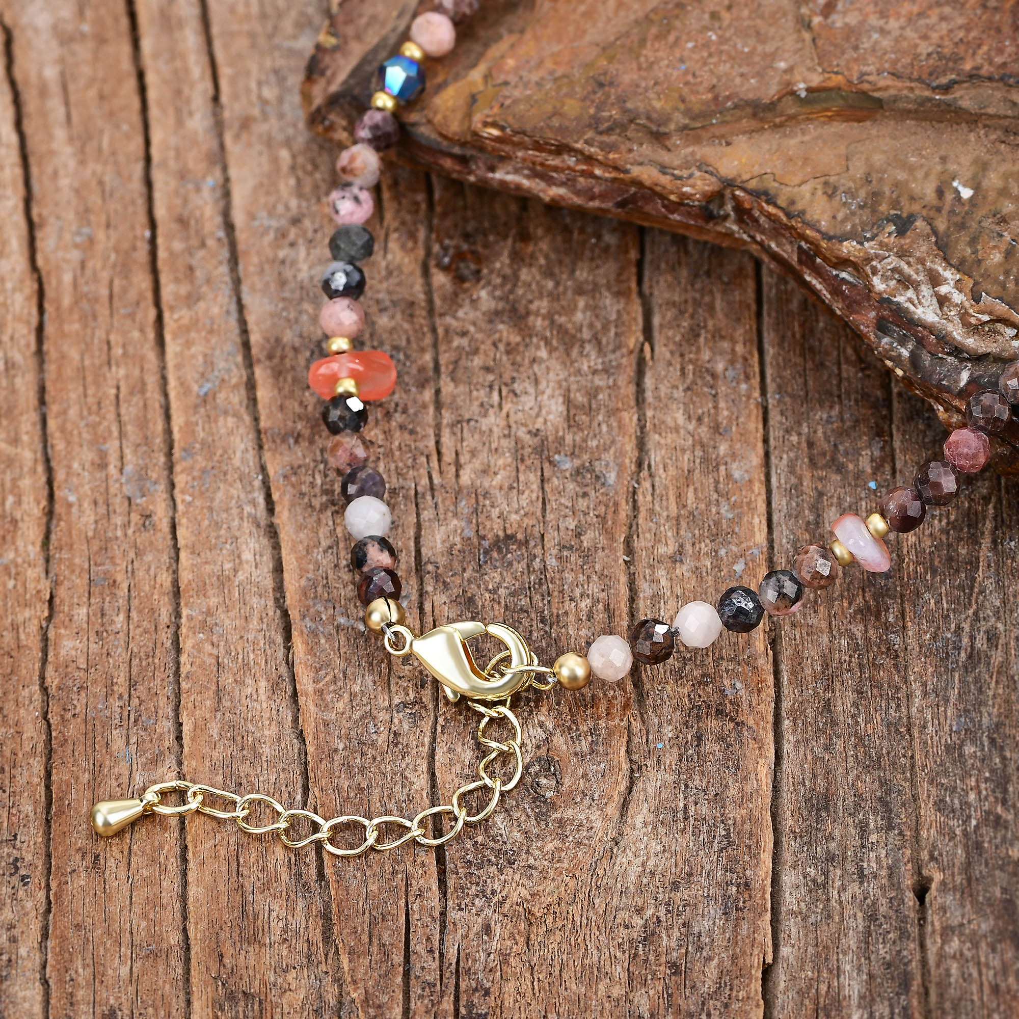 Natural Rhodonite & Carnelian Stone Beaded Anklet - Image 4