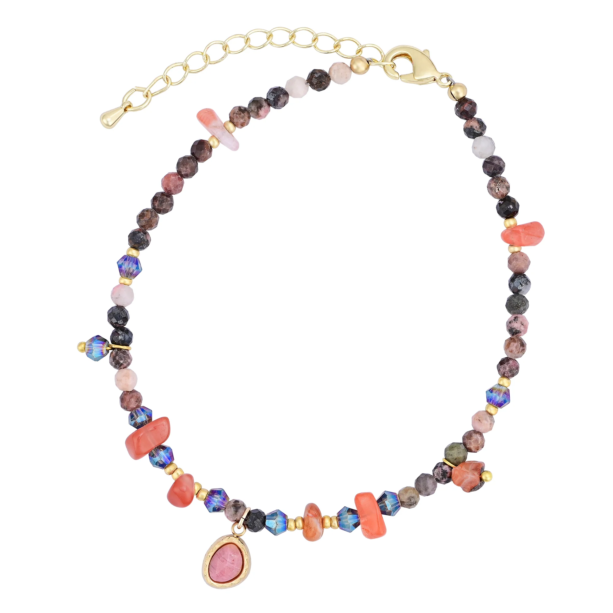 Natural Rhodonite & Carnelian Stone Beaded Anklet - Image 5
