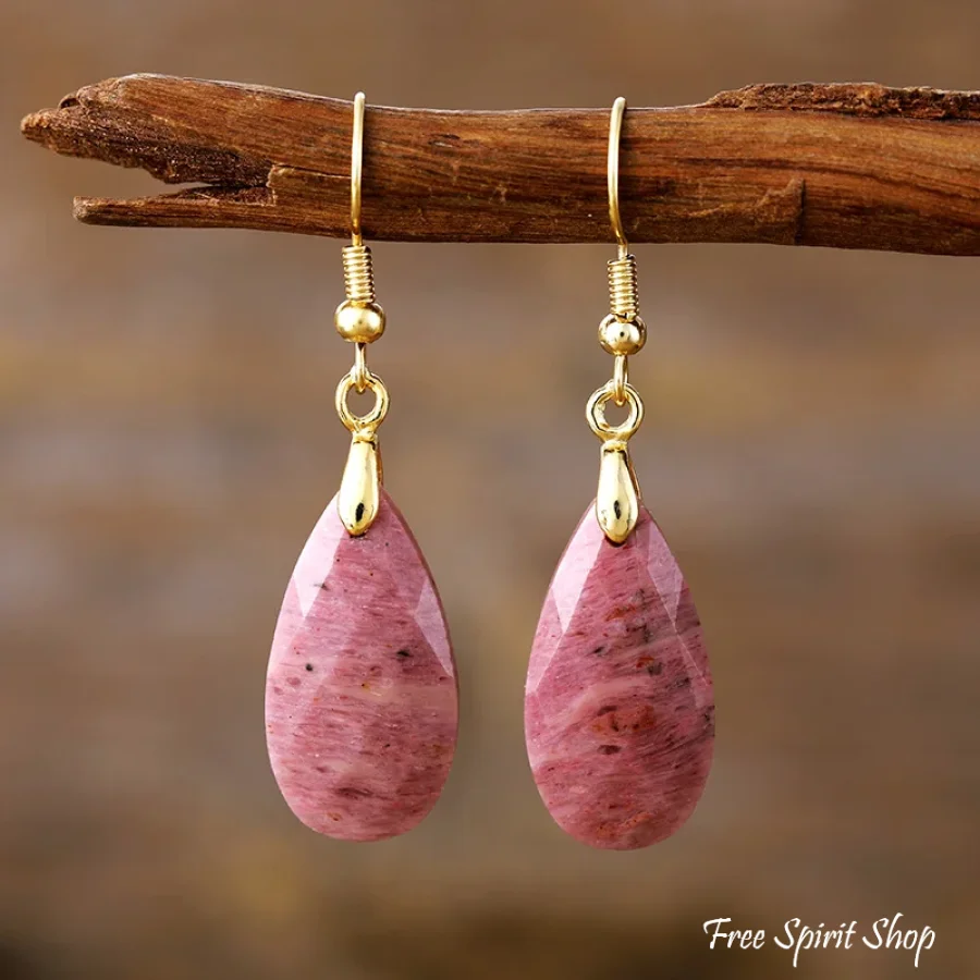 Natural Rhodonite Faceted Drop Earrings