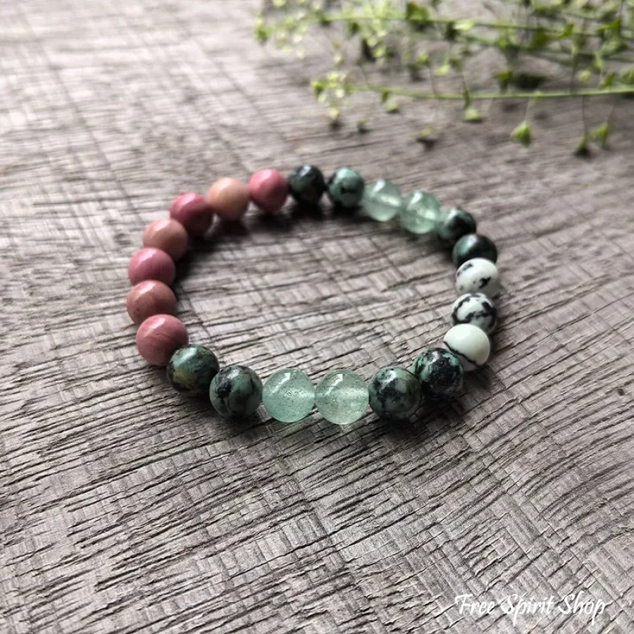 108 Natural Rhodonite, Green Aventurine & African Turquoise Mala Necklace - Image 2
