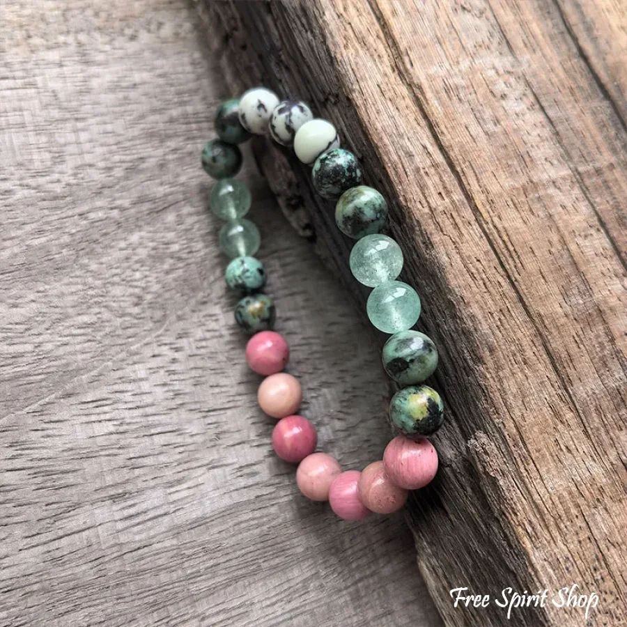 108 Natural Rhodonite, Green Aventurine & African Turquoise Mala Necklace - Image 8