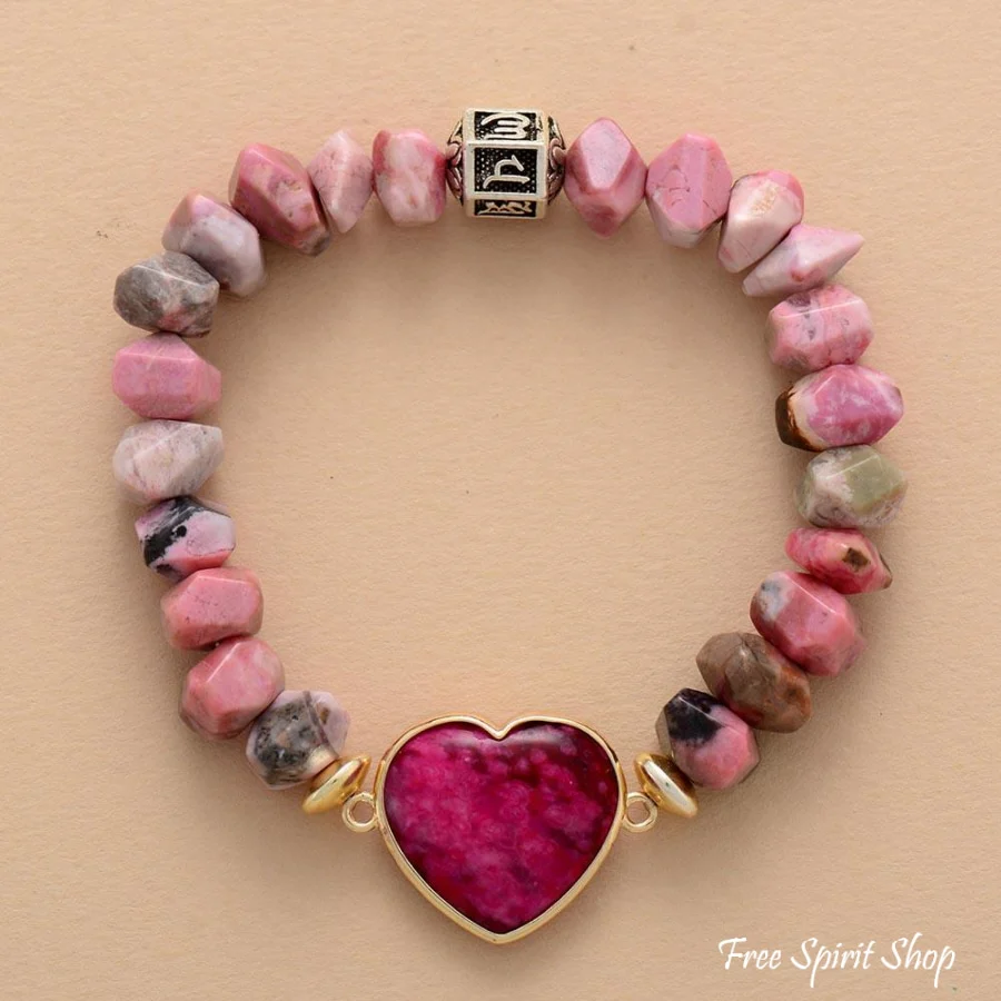 Natural Rhodonite Heart Bead Bracelet