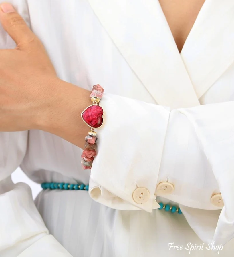 Natural Rhodonite Heart Bead Bracelet - Image 2