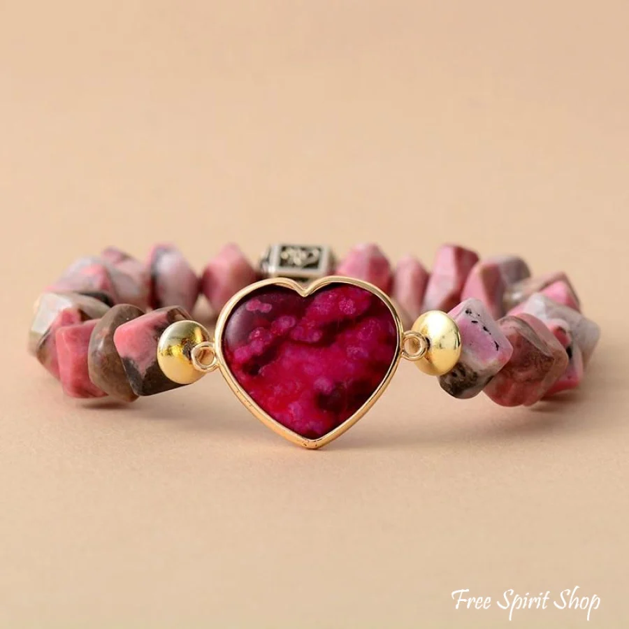 Natural Rhodonite Heart Bead Bracelet - Image 3