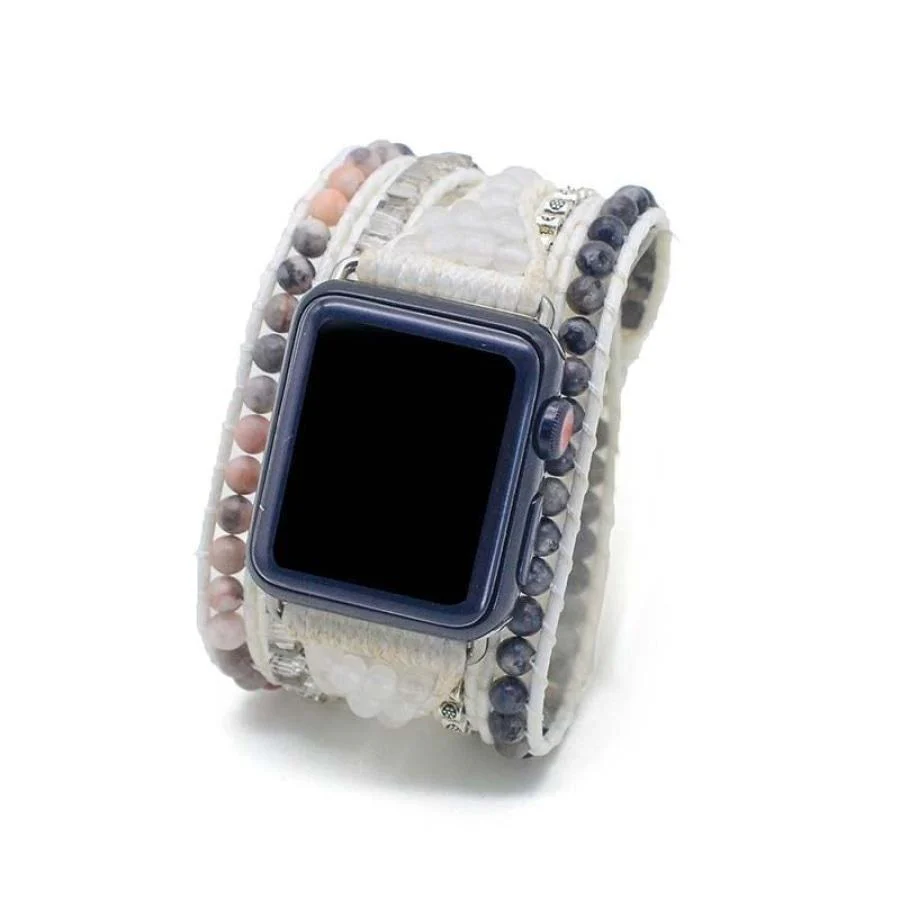 Natural Rhodonite & Labradorite Beaded Apple Watch Band - Image 4
