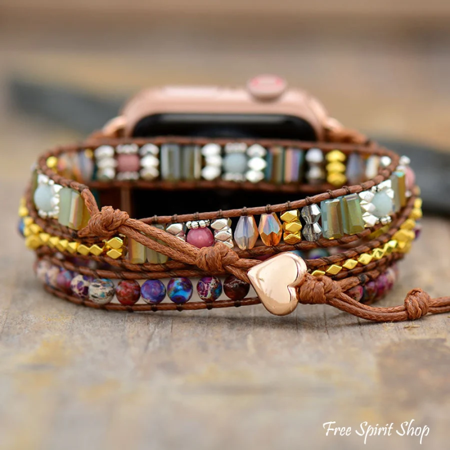 Natural Rhodonite & Mix Stone Apple Watch Band - Image 3