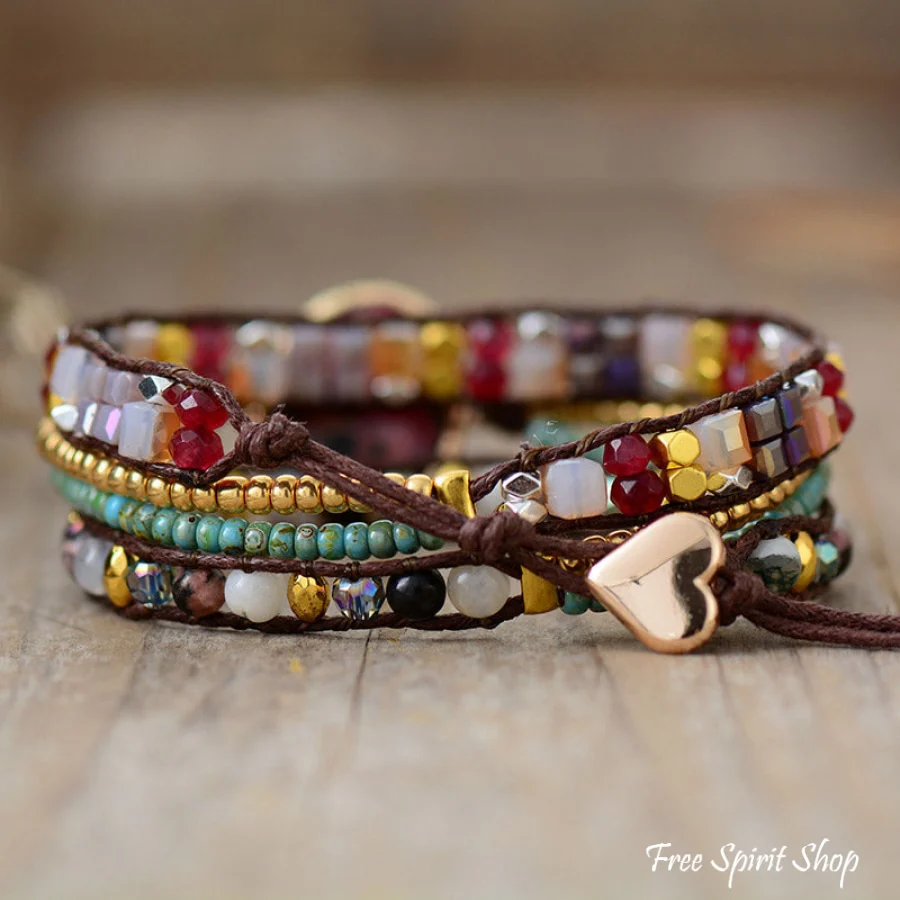 Natural Rhodonite & Mixed Beads Wrap Bracelet - Image 5