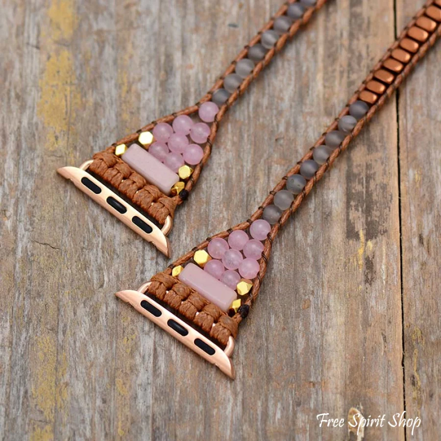 Natural Rhodonite & Rose Quartz Rose Gold Apple Watch Band - Image 3