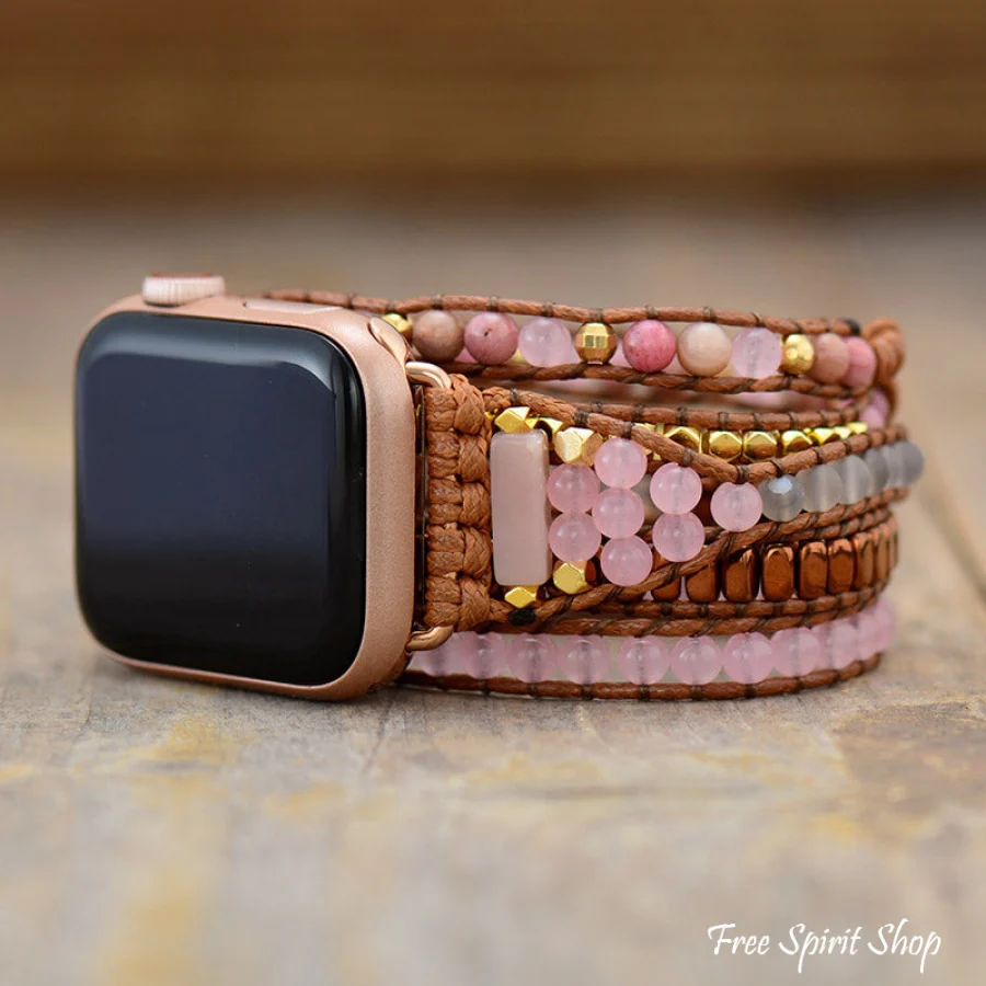 Natural Rhodonite & Rose Quartz Rose Gold Apple Watch Band - Image 4