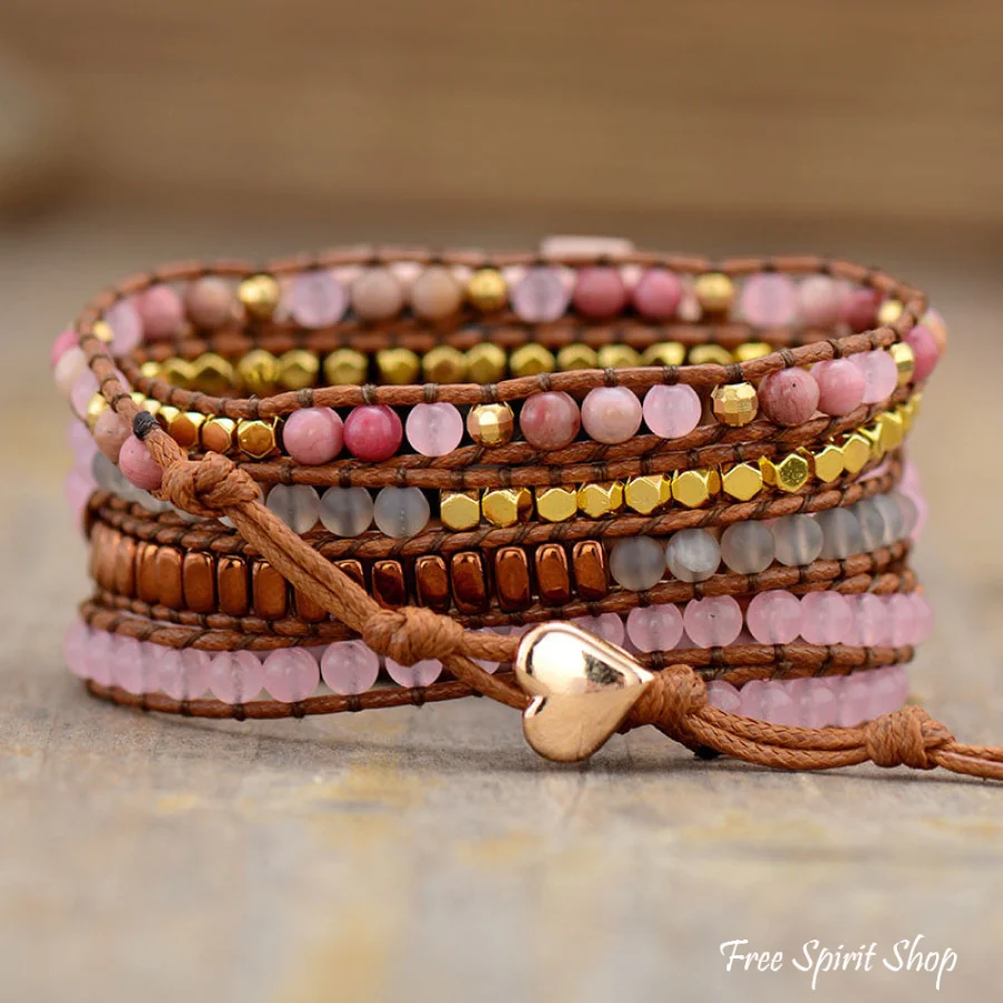 Natural Rhodonite & Rose Quartz Rose Gold Apple Watch Band - Image 5