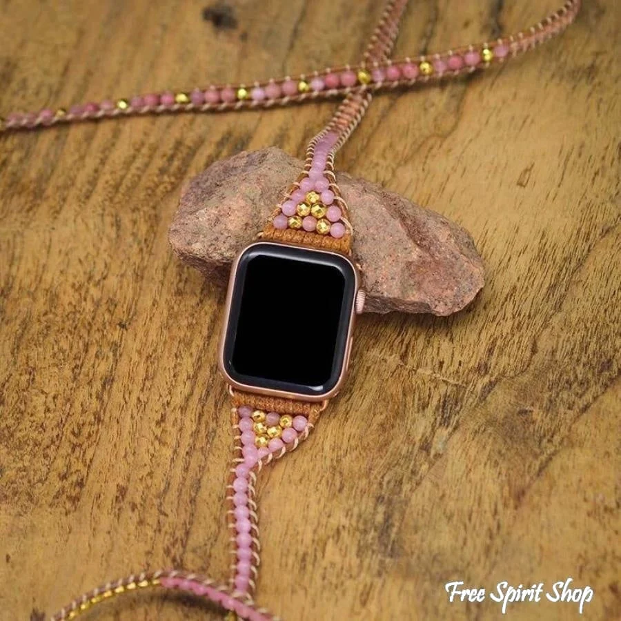 Natural Rhodonite & Rose Quartz Apple Watch Band - Image 4