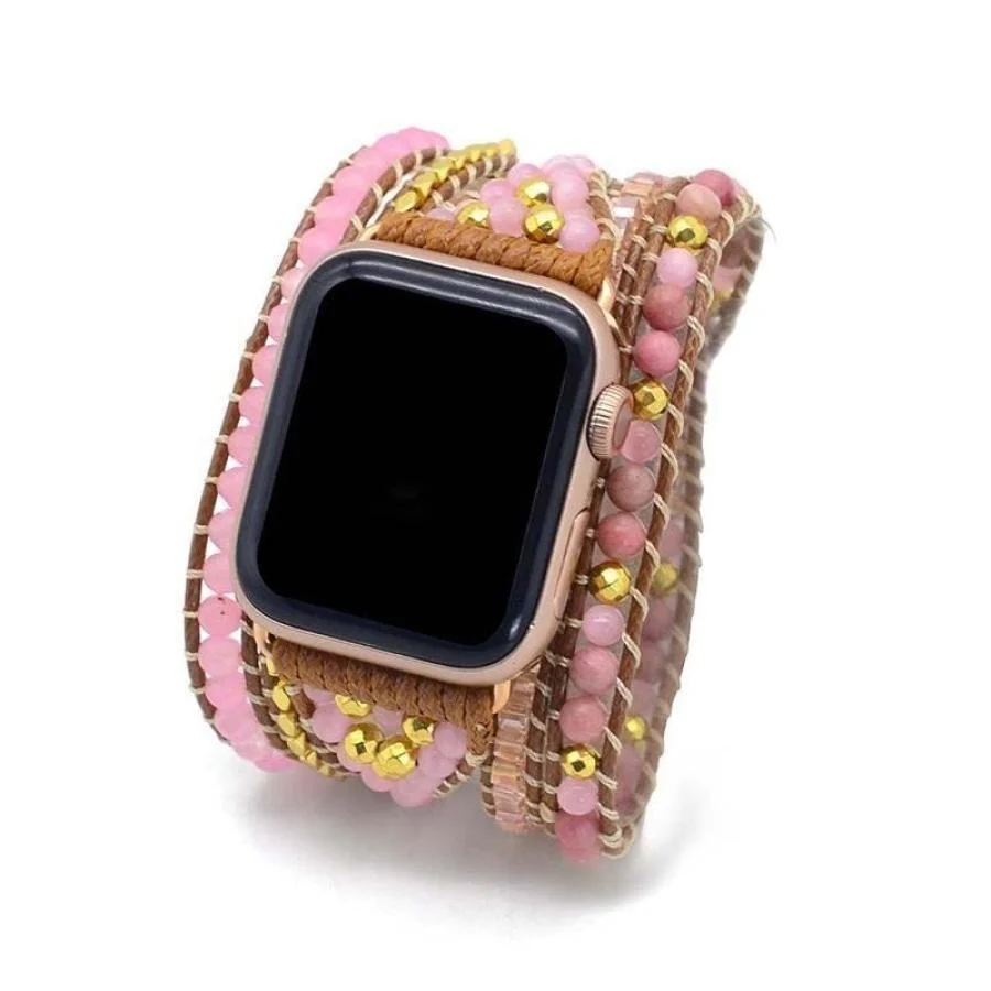 Natural Rhodonite & Rose Quartz Apple Watch Band - Image 6
