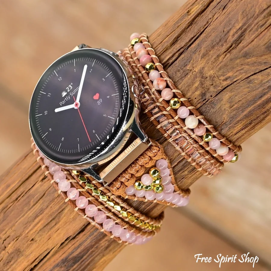 Google Pixel Watch Band With Natural Rhodonite & Rose Quartz Beads - Image 4