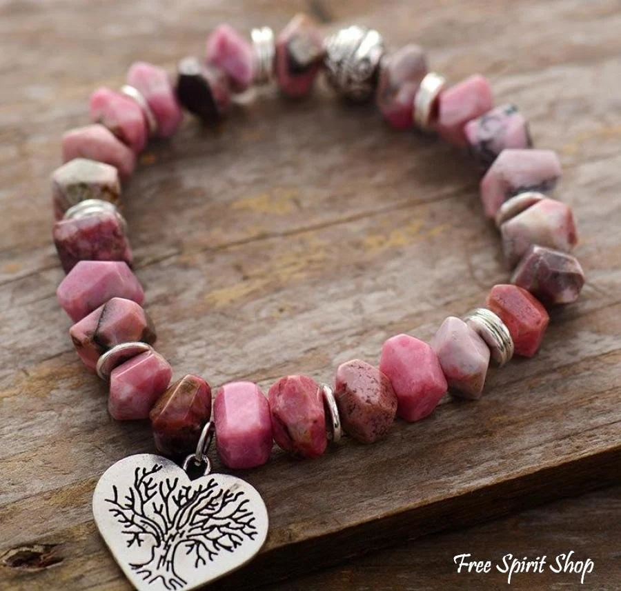 Natural Rhodonite Tree of Life & Heart Bead Bracelet - Image 2