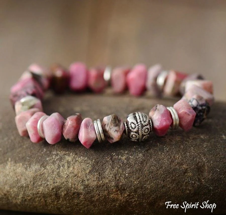Natural Rhodonite Tree of Life & Heart Bead Bracelet - Image 3