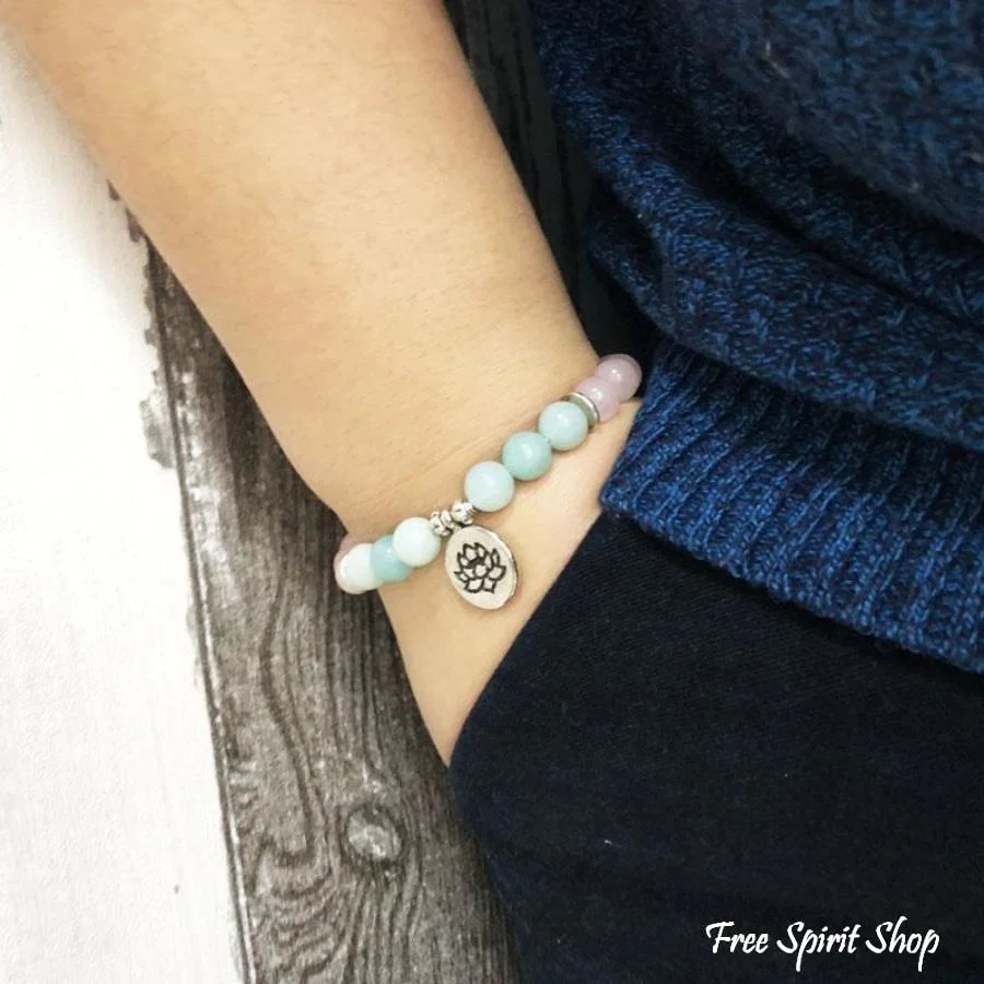 Natural Rose Quartz & Amazonite Gemstone Bead Mala Bracelet - Image 5