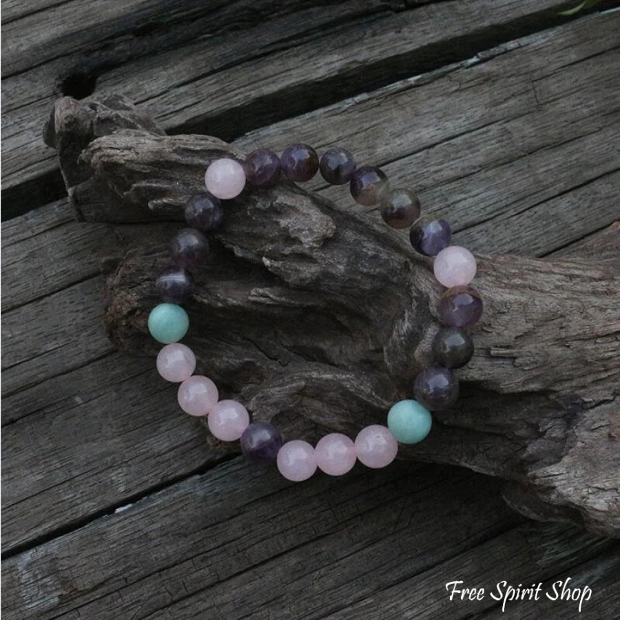 Natural Rose Quartz & Amethyst Bead Bracelet - Image 2