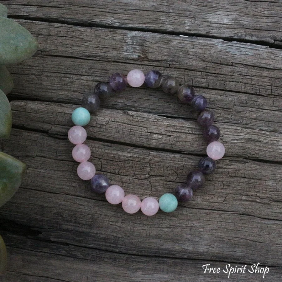 Natural Rose Quartz & Amethyst Bead Bracelet - Image 3
