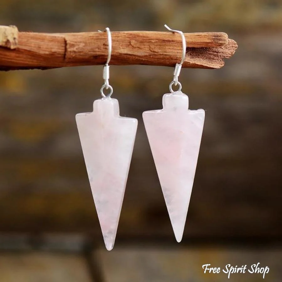 Natural Rose Quartz Arrowhead Earrings - Image 3