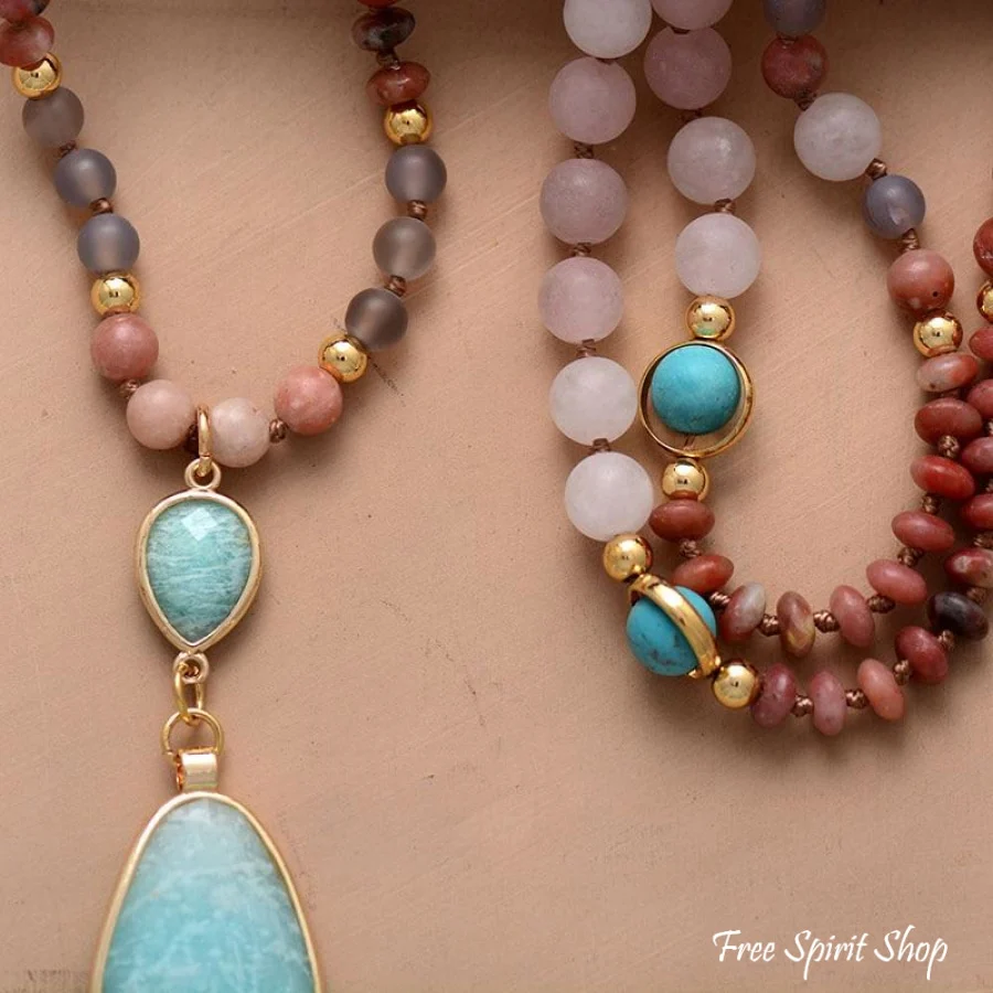 Natural Rose Quartz Botswana Agate and Jasper Beaded Necklace - Image 3