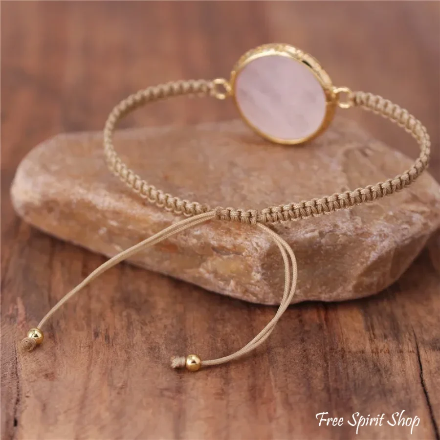 Natural Rose Quartz Circle Adjustable Rope Bracelet - Image 4