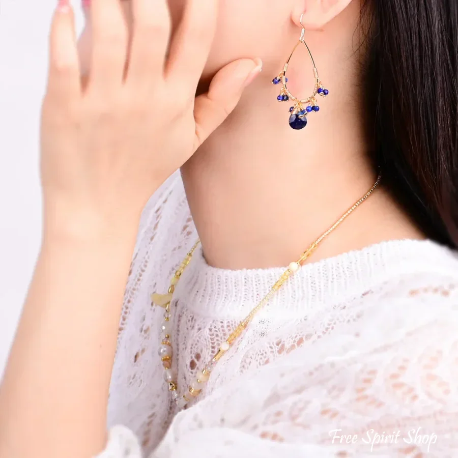 Natural Rose Quartz Crystal Bead Drop Earrings - Image 2