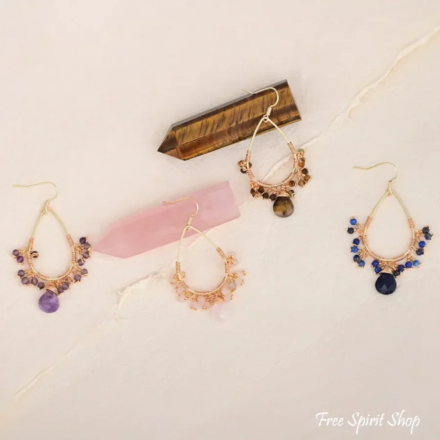 Natural Rose Quartz Crystal Bead Drop Earrings - Image 6